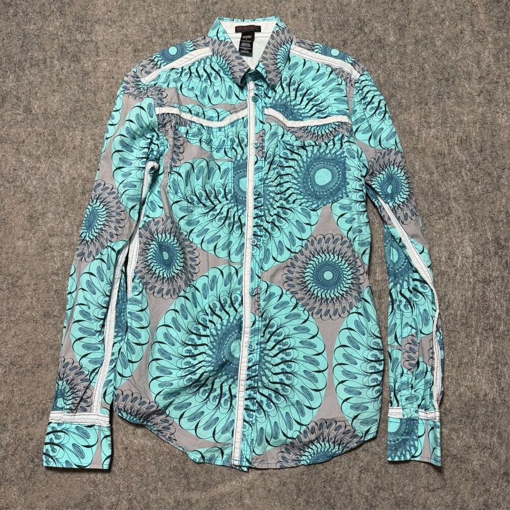 Custo Barcelona Mens Western Shirt Geometric Peacock Medallion Snap Front Size 1